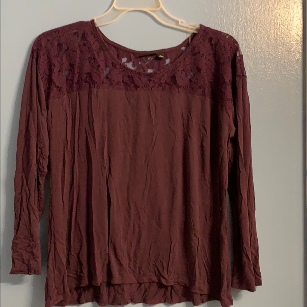 Purple boatneck shirt with lace women’s XL